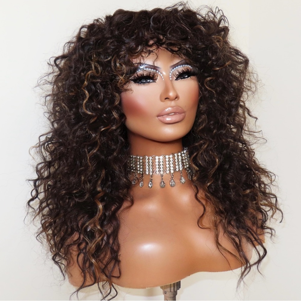 Remy Blend Human Hair Curly Fluffy Wig Big Volume